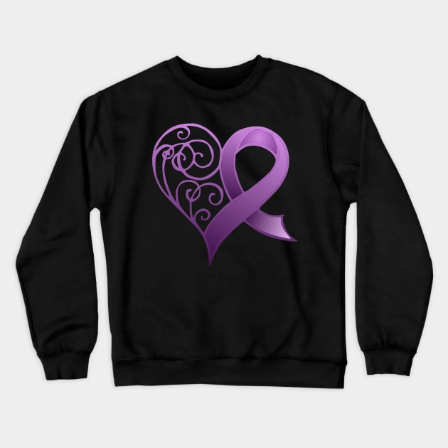 Purple Ribbon with Heart Crewneck Sweatshirt by AlondraHanley